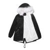 Winter Women's White Fur Collar Parka Mid Length Hooded Warm Fleece Solid Color Long Sleeve Casual Chic Coat M-4XL