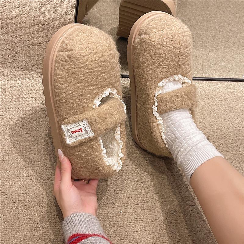 Mary Jane Baotou Cotton Slippers Women's Autumn and Winter New Thick-soled Comfortable and Versatile Home Velvet Warm Cotton Shoes