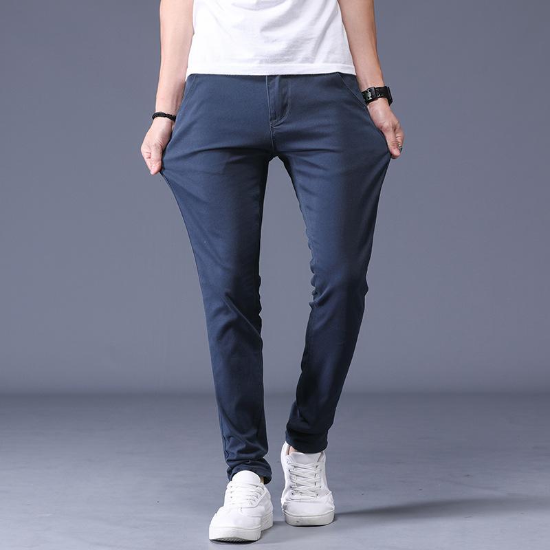 

Spring And Summer Fashion Versatile Casual Pants For Young Men Slim Fit Stretchy Pure Cotton Skinny Pants Trendy Men S Trousers 38 синій