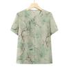 Chinese Style Plus Size Short Sleeve Blouse for Middle-Aged Women