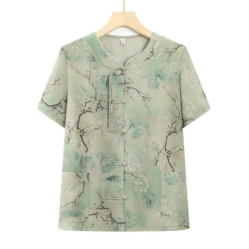 Chinese Style Plus Size Short Sleeve Blouse for Middle-Aged Women