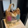 Trendy Color Stitching Canvas Tote Bag 2024 New Street Style Wide Strap Crossbody Bag