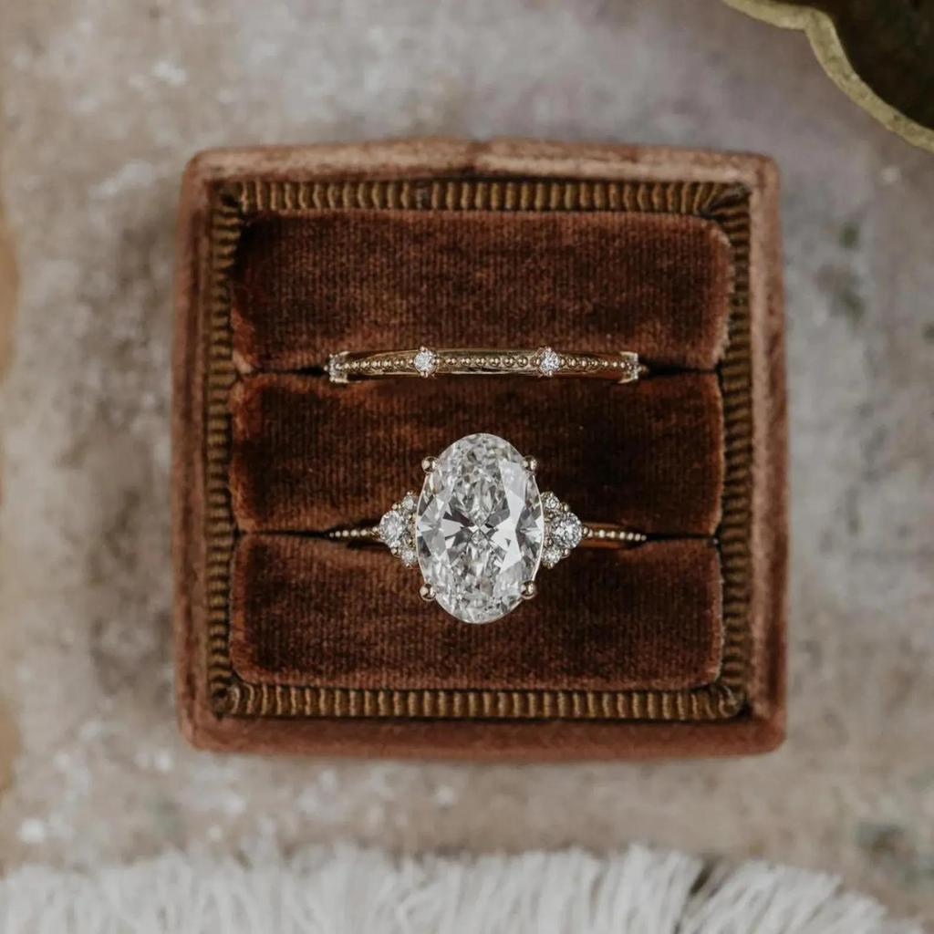 Gold Plated Oval Cubic Zirconia Engagement Ring: 925 Sterling Silver Three Stone Wedding Ring: Art Deco Anniversary Gift for her