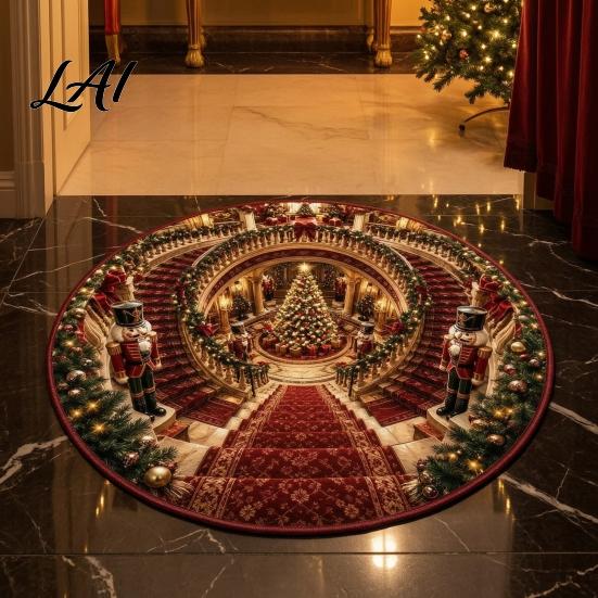 Stylish Home Entrance Carpet Christmas 3D Illusion Rug Black Hole Vortex Visual Effect Mat Non-Slip Indoor Decorative Rug Holiday Door Machine