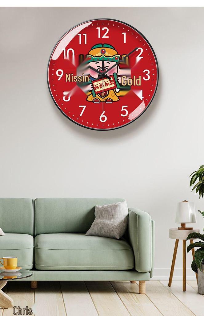 God of Wealth Luxury Silent Wall Clock - New Chinese Style for Living Room