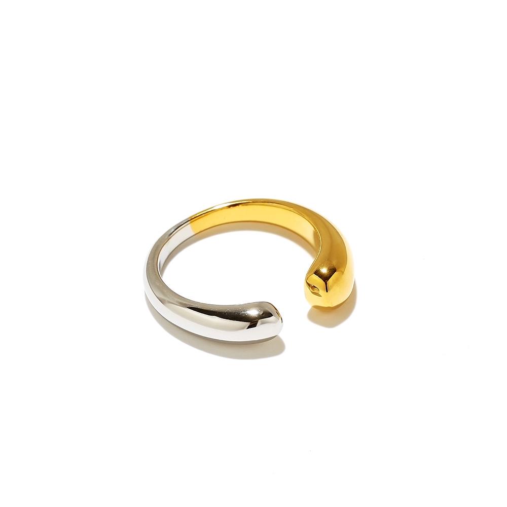 18k Gold Plated Two-Tone Stainless Steel Women's Irregular Geometric Open Ring - Fade-Resistant Elegant Design