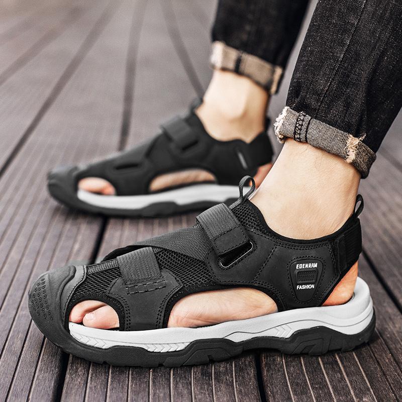 2024 Summer Men's Sandals New Non-slip Genuine Leather Sandals Soft Slippers Zapatos Flat For Mens Casual Shoes Sandalias Hombre