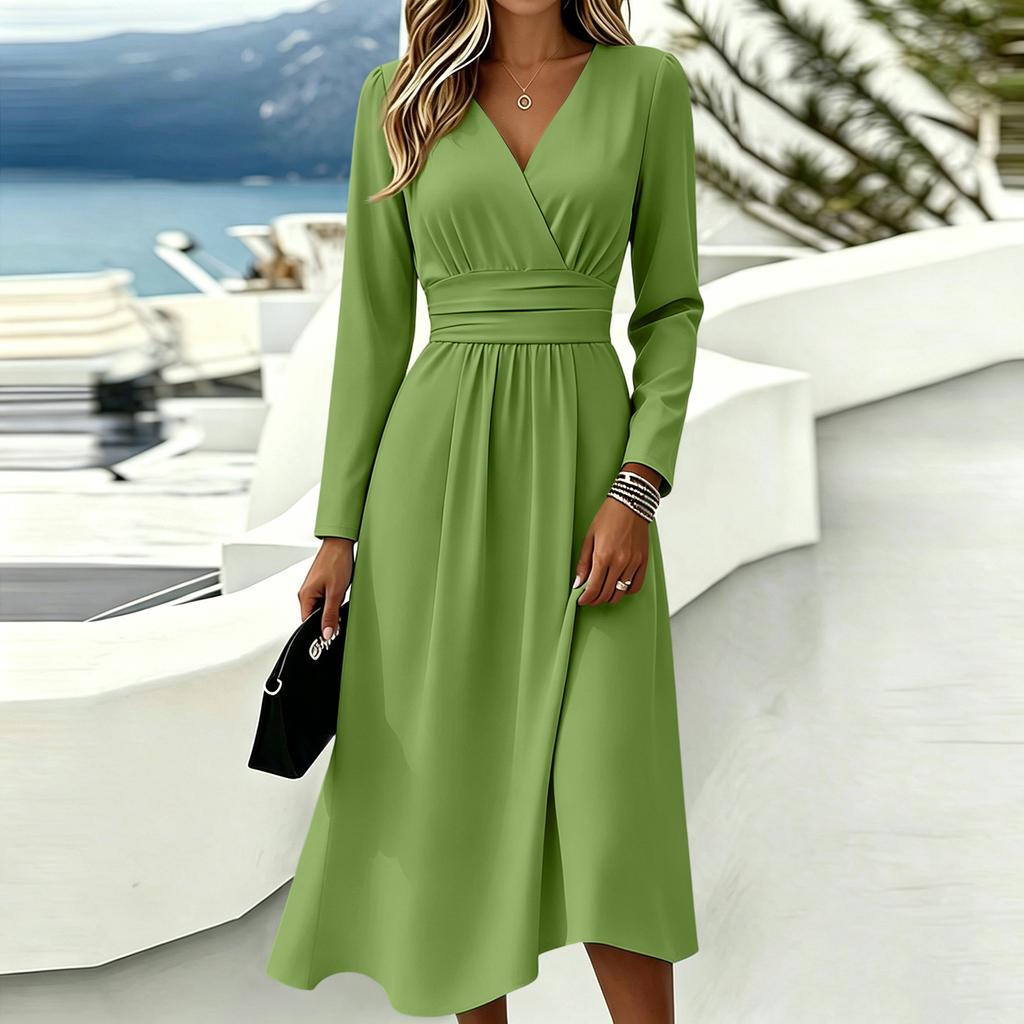 Women's Color V-Neck Short Sleeve Casual Dress for Everyday Wear