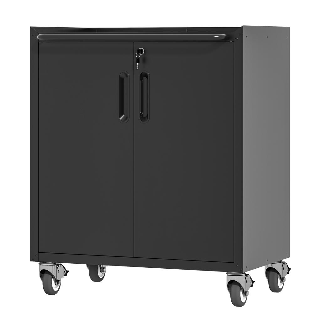 Heavy-Duty Metal Garage Storage Cabinet with Wheels, 75 x 42 x 88 cm, with Lock - Universal for Office, Basement, Workshop (Assembly Required)
