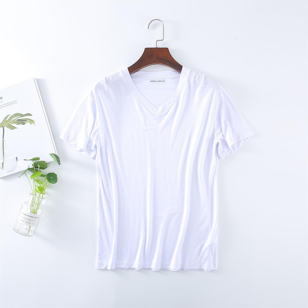 Men's Oversize Modal T-Shirt Short Sleeve V Neck T-Shirt Casual Summer Classic Basic Tee Shirts ( L-8XL)