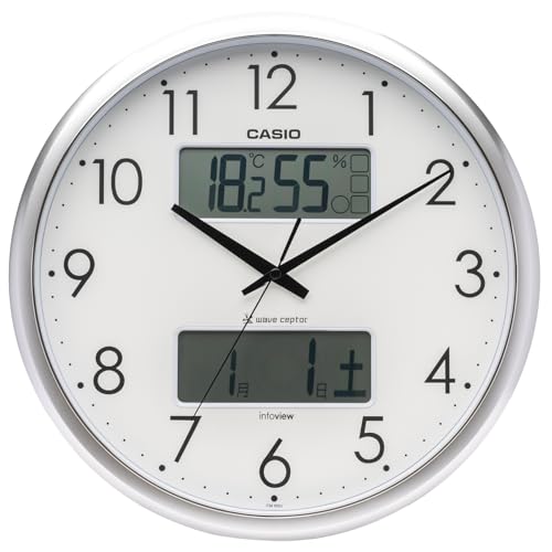 CASIO ITM-650J-8JF Silver Analog Wall Clock with Radio-Controlled Display, Temperature, Humidity, and Calendar Functions