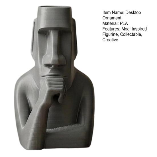 Yousheng Moai Thinker Statue, 3D Printed Creative Thinker Figurine, Fun Moai Statue Ornament for Home Office Desk Shelf Decoration