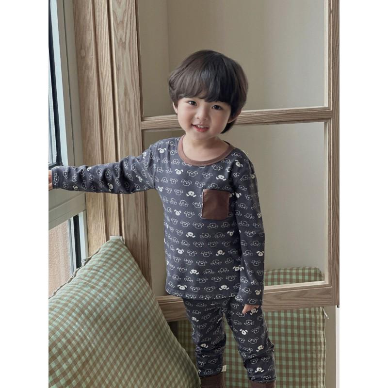 Kids Cotton Pajama Set Boys Girls Soft Sleepwear Long Sleeve Underwear Round Neck A Class Safety Homewear