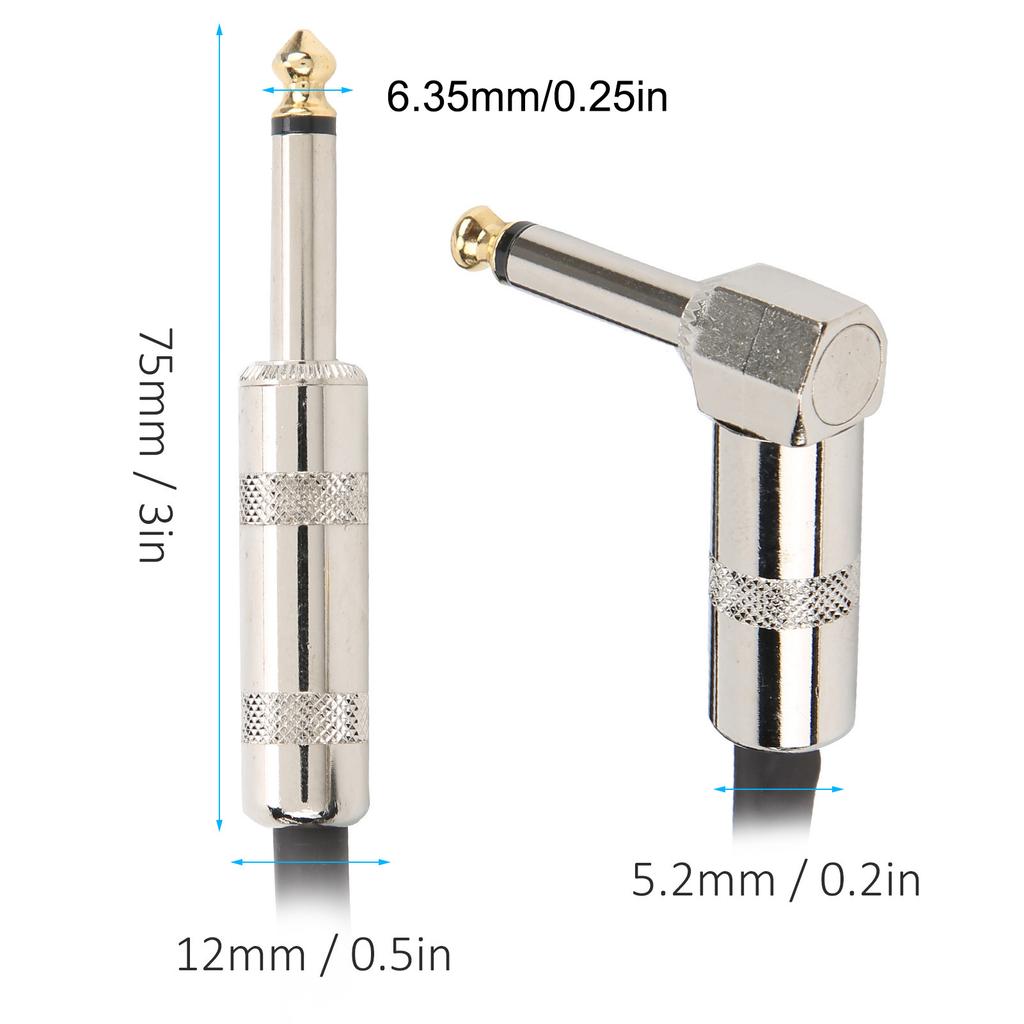 Guitar Cable Right Angle to Straight 6.35mm Audio AMP Cord for Professional Stage Playing 10 pi