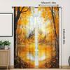 2pcs Autumn Maple Leaf & Cottage Scenery Curtains - 100% Polyester   Ginkgo Tree & Castle Print   Semi-Transparent   Machine Washab