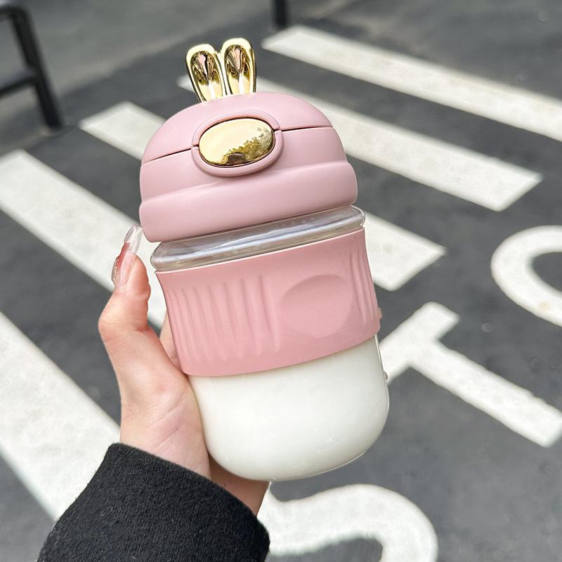 Rabbit Cup Portable Straw Cup Cute Wind Girl High Value Summer Going Out Glass Water Cup