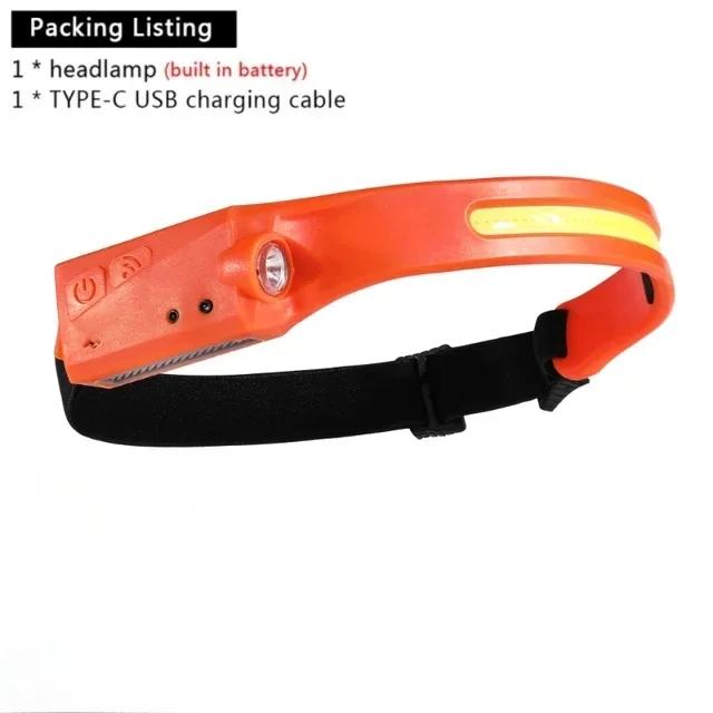 LED Headlamp 6 Modes Headlamps with Motion Sensors Type-C USB Charging COB 230°Wide Beam Headlamps Waterproof Head Light