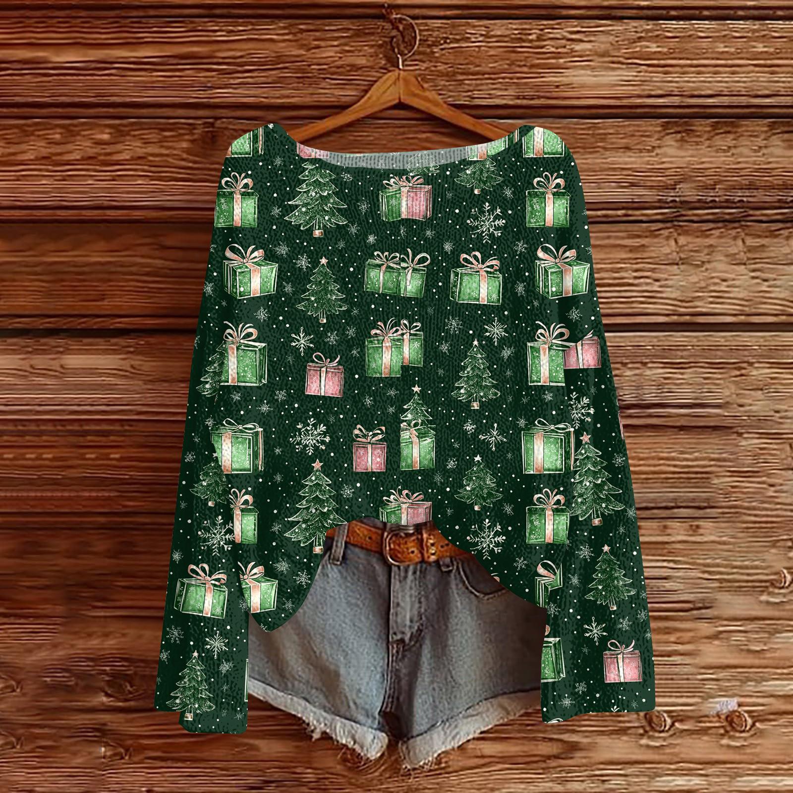 

Women s Fashion Christmas Print Lightweight Sweater Casual Long-Sleeve Knit Pullover Top L армія зелений колір