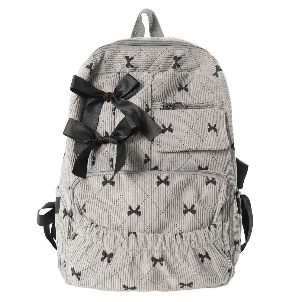 Fashion Corduroy Bow Schoolbag Large Capacity Ins Style Versatile Backpack Bow Print Students Backpack Student