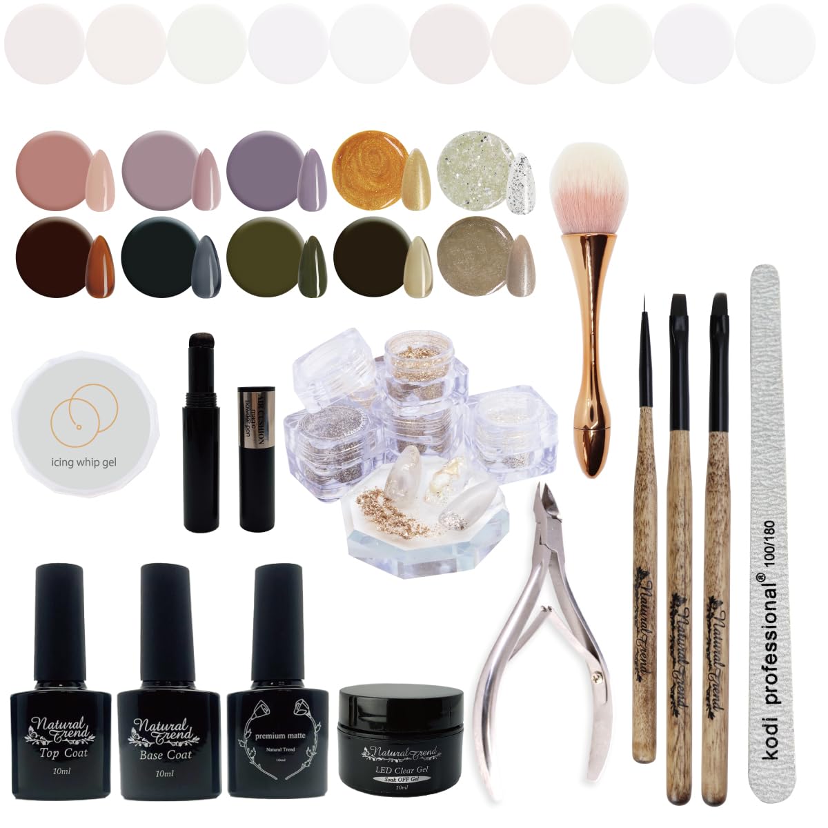 

NaturalTrend Gel Nail Vivi Gel Kit Gel Nail Kit Gel Nail Set Top Coat Base Coat Color Gel 10 Colors (vivikit-lightless-popular10)