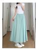 2025 Summer Women's Blue A-Line Pleated Midi Skort with High Waist and Wide-Leg Design