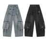 Unisex Multi-Pocket Wide Leg Ripped Denim Jeans - Trendy American High Street Style