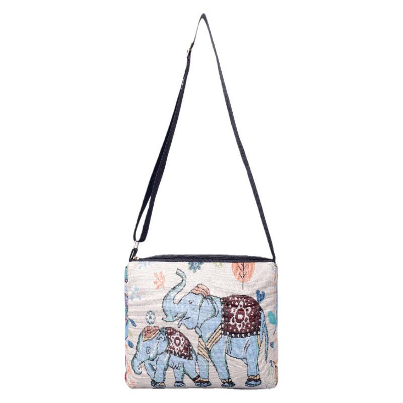 Chinese Style Doublesided Embroidered Flower Canvas Crossbody Bag For Casual Outings