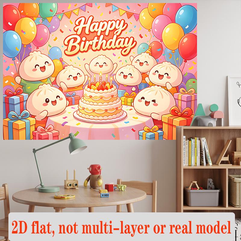 Relax Baozi Birthday Banner, Cute Steamed Bun Backdrop Wall Decor for Party