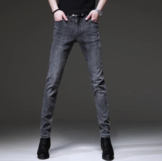 Autumn new high-end elastic black men's jeans trendy brand slim-fitting small feet casual versatile and thin pants men