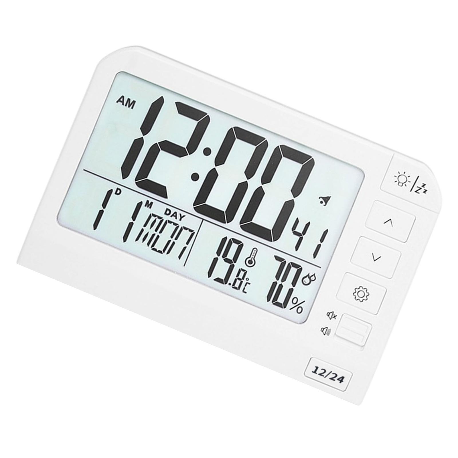 

Quiet Operations Large LCD Digital Alarm Clock with Backlight Temperature Humidity Display 12/24H Desk Clock for Student білий