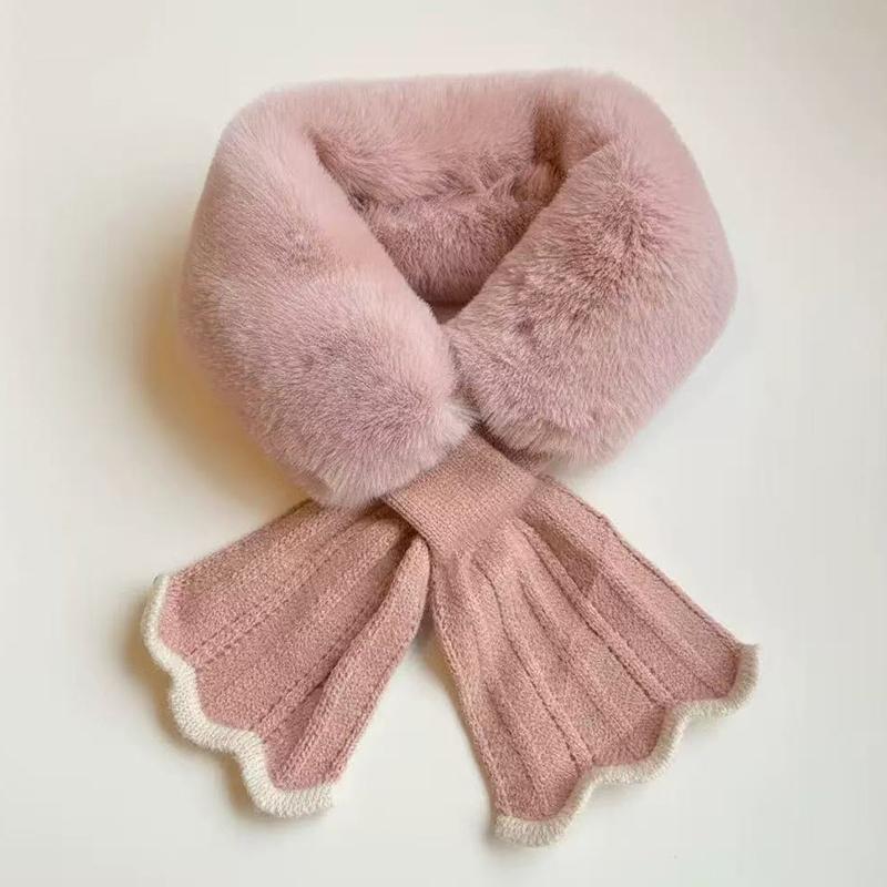 Winter Plush Scarf Woman Thick Imitation Rabbit Fur Scarf Collar Knit Cross Outdoor Cycling Windproof Neck Protect Neck Warmer