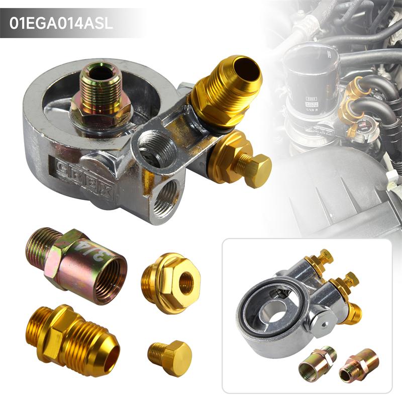 AN10 Ölfilter Universeller Kühler Sandwichplatte Blockadapter Thermostat 3/4" -16UNF & M20*1.5 Und 1/8"NPT Aluminium Silber