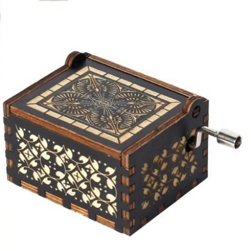 Wooden Hand Crank Music Box 8 Note Mechanism Harry Potter Theme Melody Vintage Craft Decoration Gift for Kids Adults Birthday
