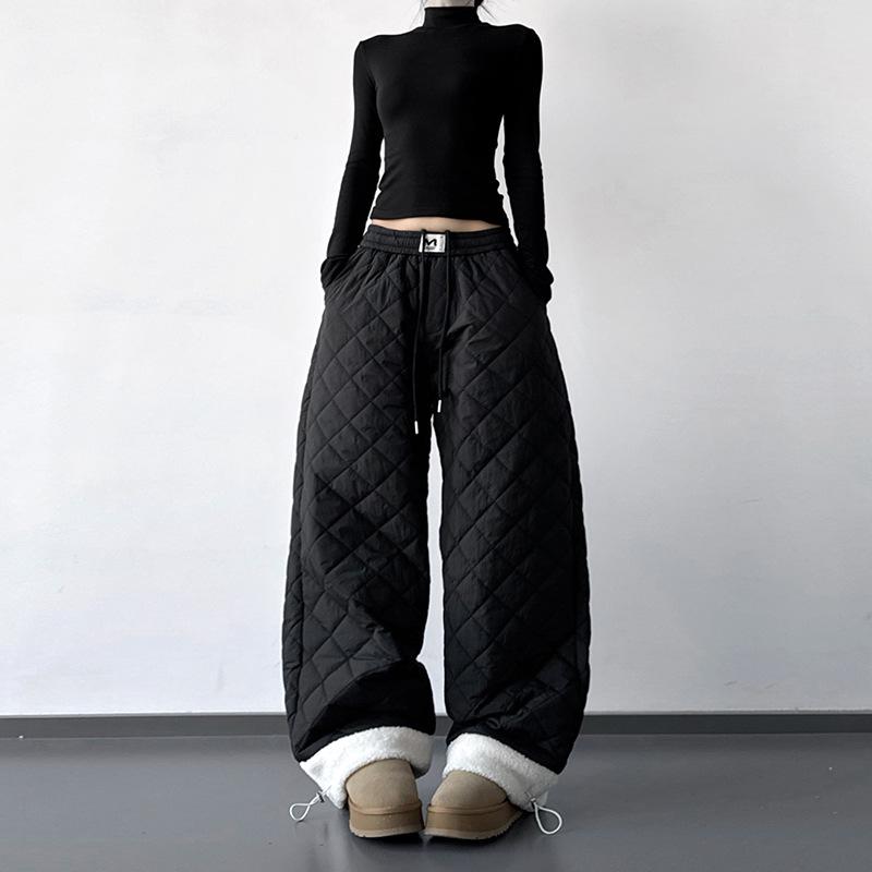 

2025 Winter Women s Versatile Wide-Leg Quilted Pants - Warm, Cold-Resistant, and Two-Way Design Large чёрный