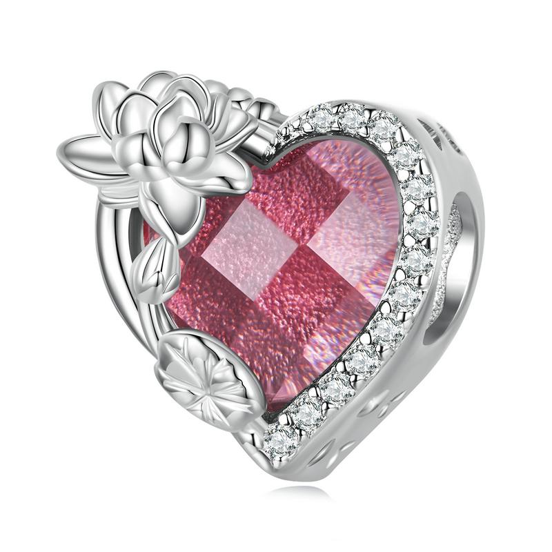 WOSTU Real 925 Sterling Silver Birthstone Beads Multi Color Crystal Zircon Heart Shape Flower Charms for Women Birthday Gift