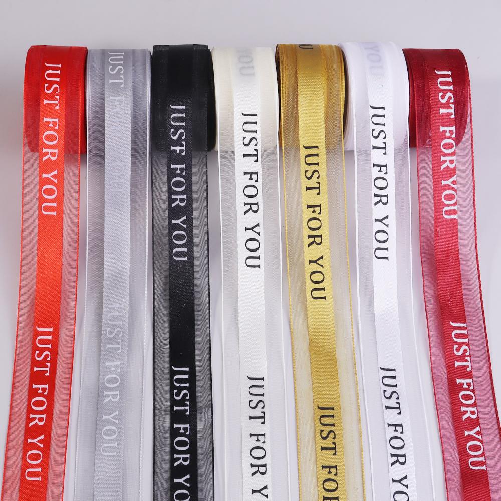 10 Yards "Just For You"Sheer Chiffon Ribbon Organza Satin Ribbons for Gift Wrapping Decoration Wedding Party Wreath Lace Fabric