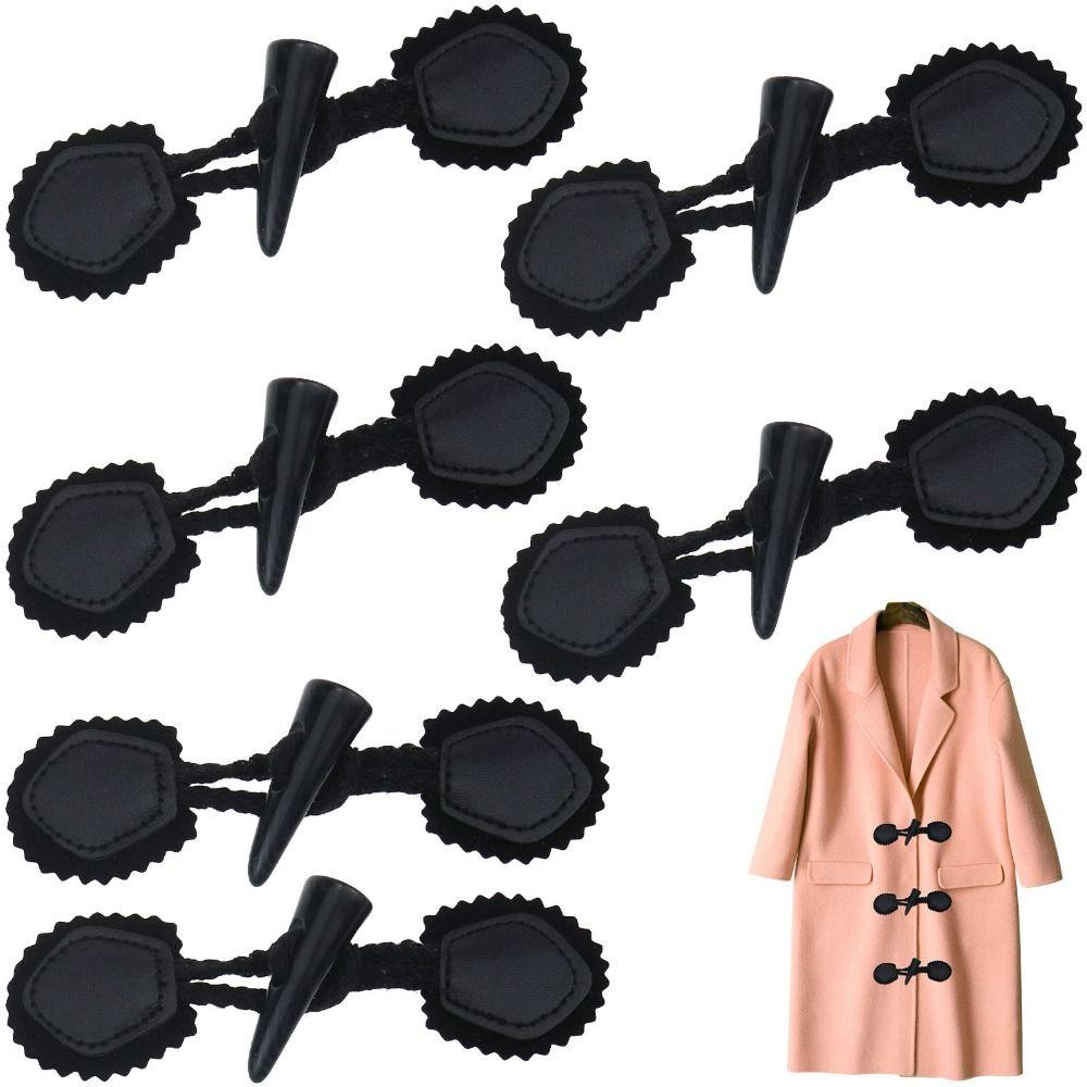 

6 Sets Pu Leather Vintage Toggles Black Horn Button Leather Horn Button Sewing Accessories