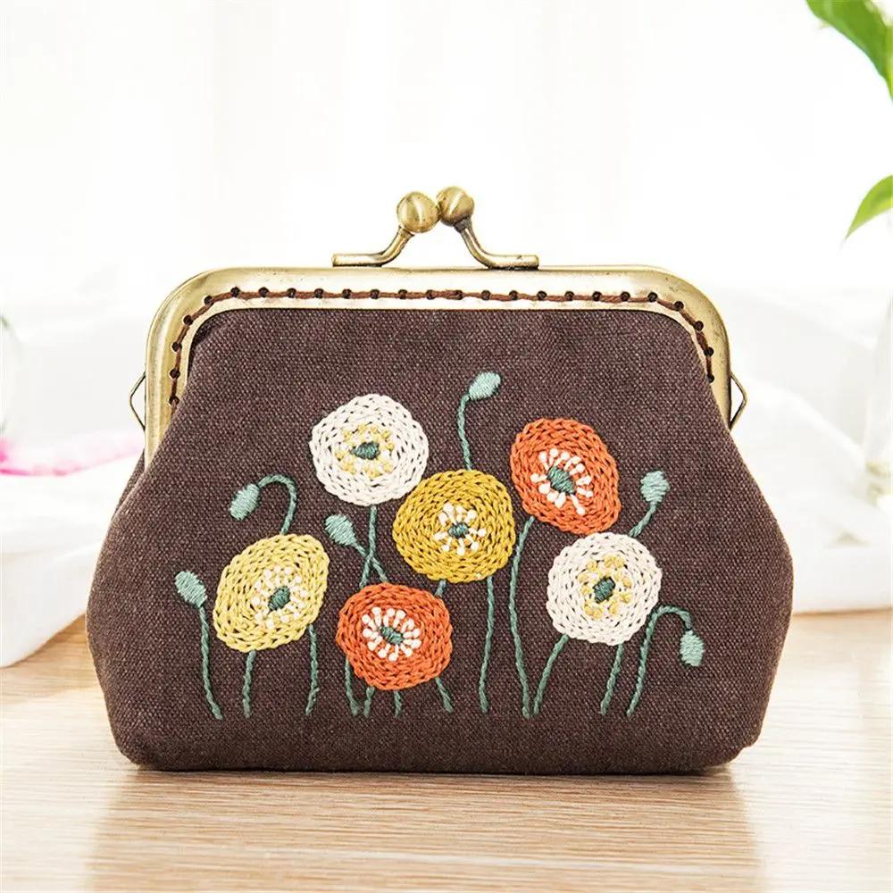Flerfarget Håndlaget Broderi Startsett Myntpung Lommebok Blomstermønstre Korssting Broderi DIY Håndverk Hjemmedekorasjon