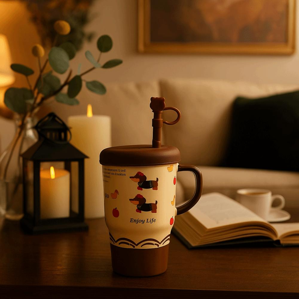 Dog Pattern High Aesthetics Cup Large Capacity Milk Cup Stylish Coffee Cup Travel