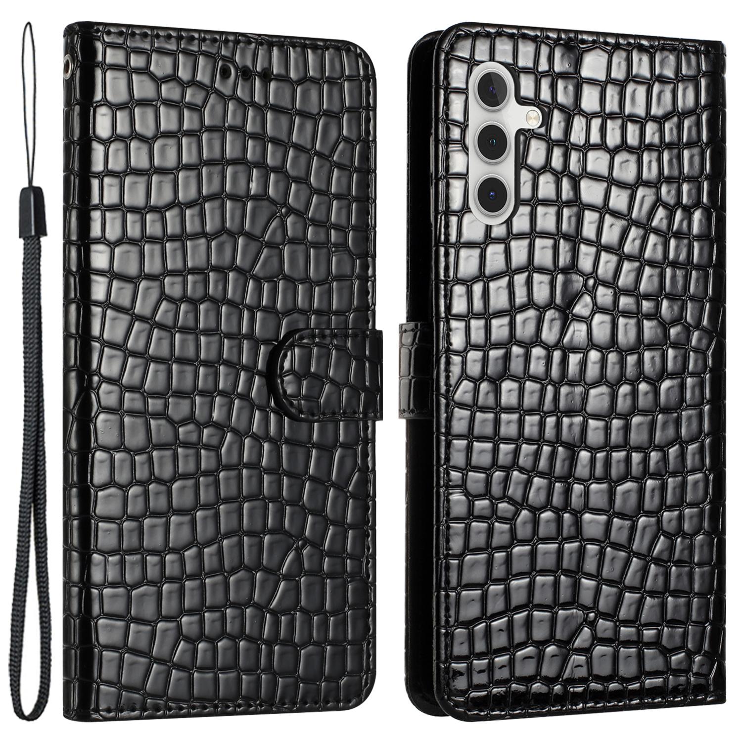 

Leather Cover for Samsung Galaxy A05s 4G Crocodile Texture Cell Phone Cases with Strap Black