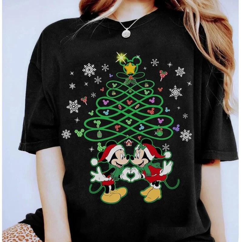 

Mickey And Minnie Mouse Love Forever Christmas Tree Snowflakes Tshirt Unisex T-Shirt S