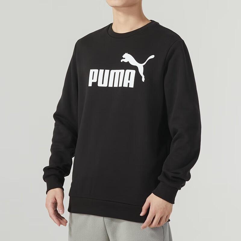 PUMA Letter Print Fleece Pullover Sweatshirt 'Black White' Men's 682722-01