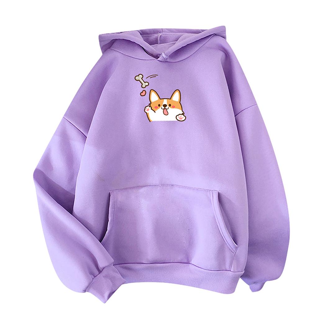 Women's Print Hoodies Pullover Long Sleeve Drawstring Sweatshirts with Pocket