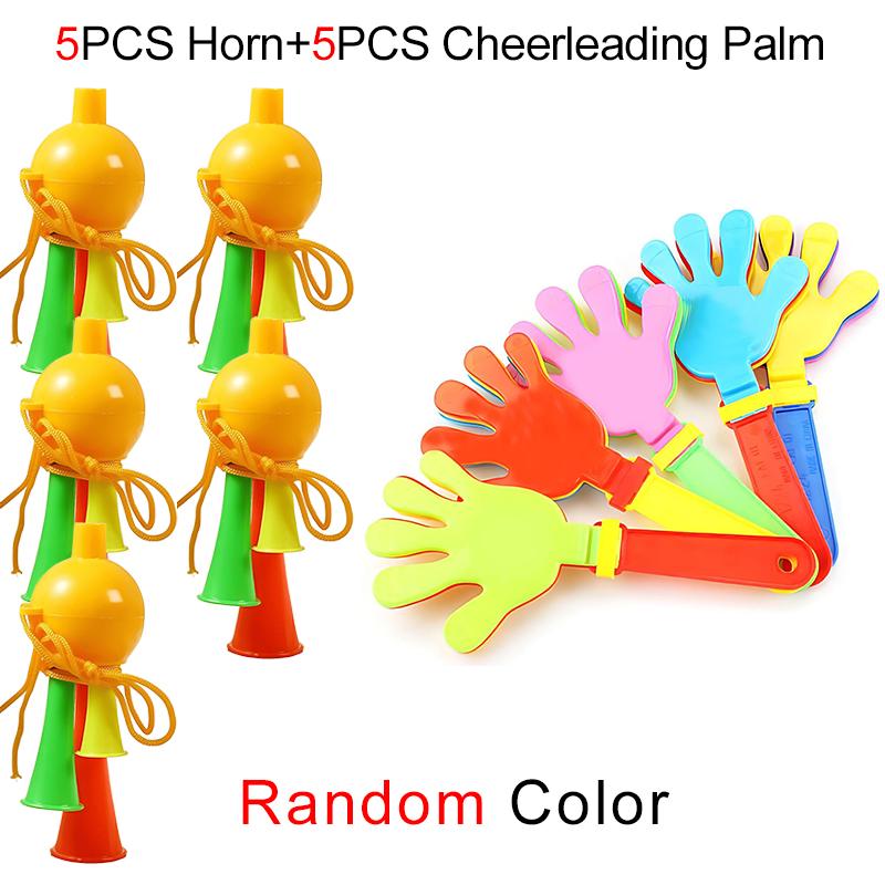 

10PCS/Pack Cheerleading Prop Set Noise Makers Colorful Plastic Horns Hand Clapper Football Match Audience Cheering Supplies ZYF