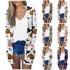 Cardigan Giacca Cappotto da Donna Moda Casual a Maniche Lunghe con Stampa di Halloween Lunghezza Media
