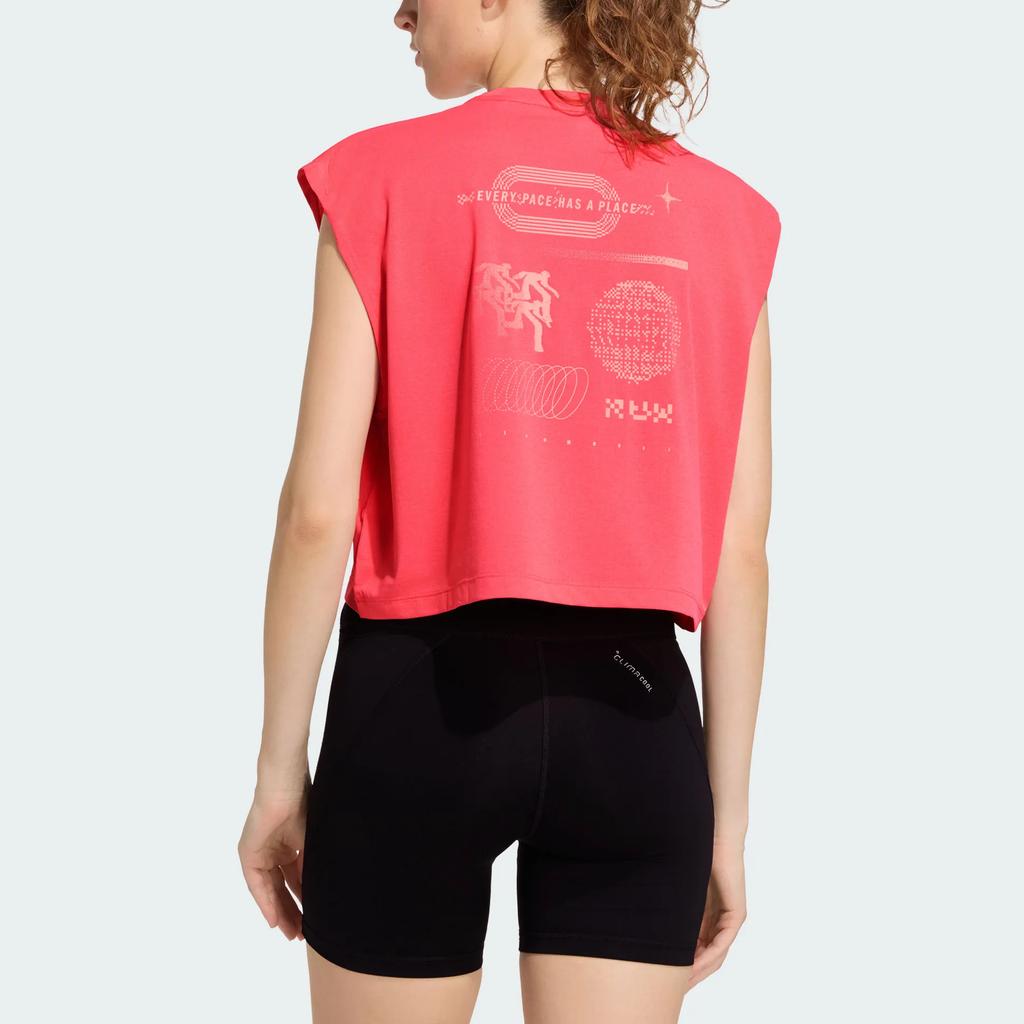 Adidas Running Tank Tops Women's Swirl Neon Red Crew Neck Moderate