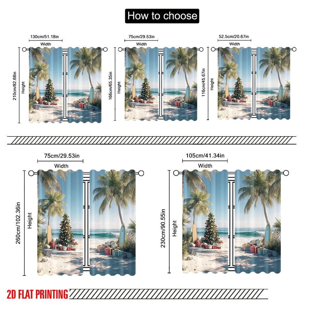 Set Of 2 Flat Printing Merry Christmas Drapes Beach Tree Surfboard Gifts Polyester Without Electricity Spring Use Curtain