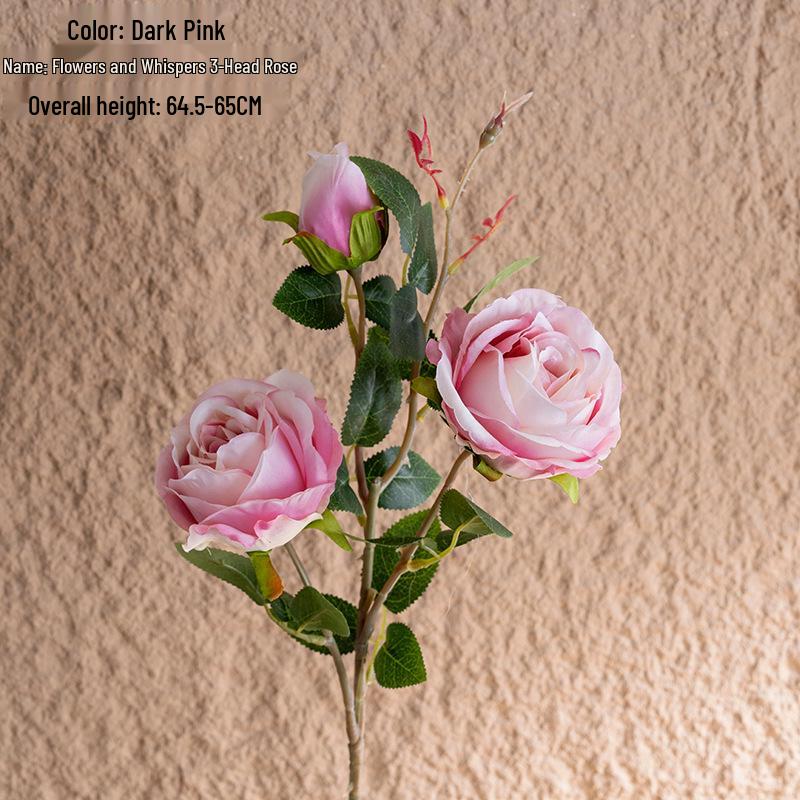 Flowers and Whispers 3-Head Artificial Rose Decoration for Wedding Celebrations, INS Style Home Decor CL64001