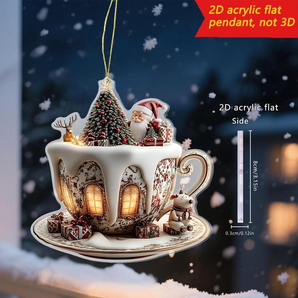 2D Christmas Tree Ornament igloo coffee cup pendant Christmas acrylic pendant car interior backpack Christmas tree pendant