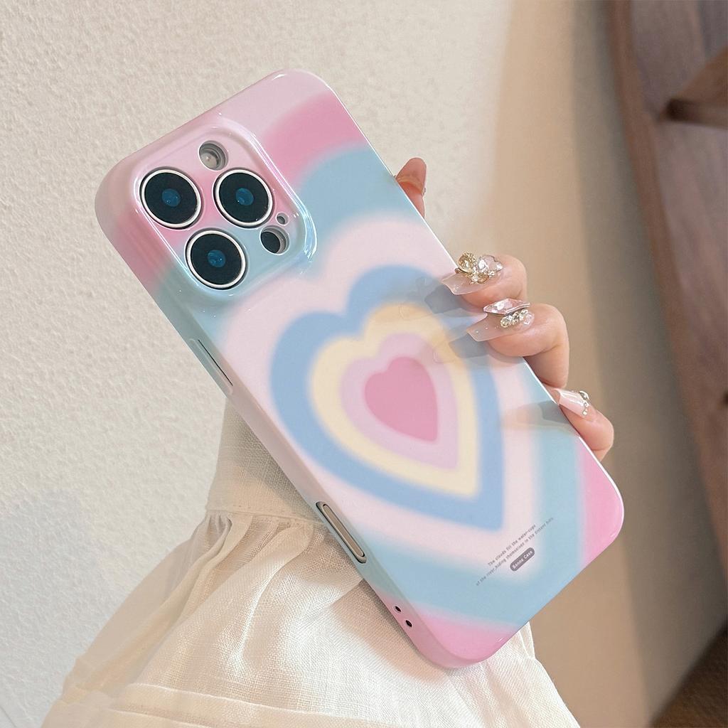 Girl's gradient heart case suitable for iPhone 16, Apple 17 Pro Max, soft film, full coverage for 13, Korean style for 15